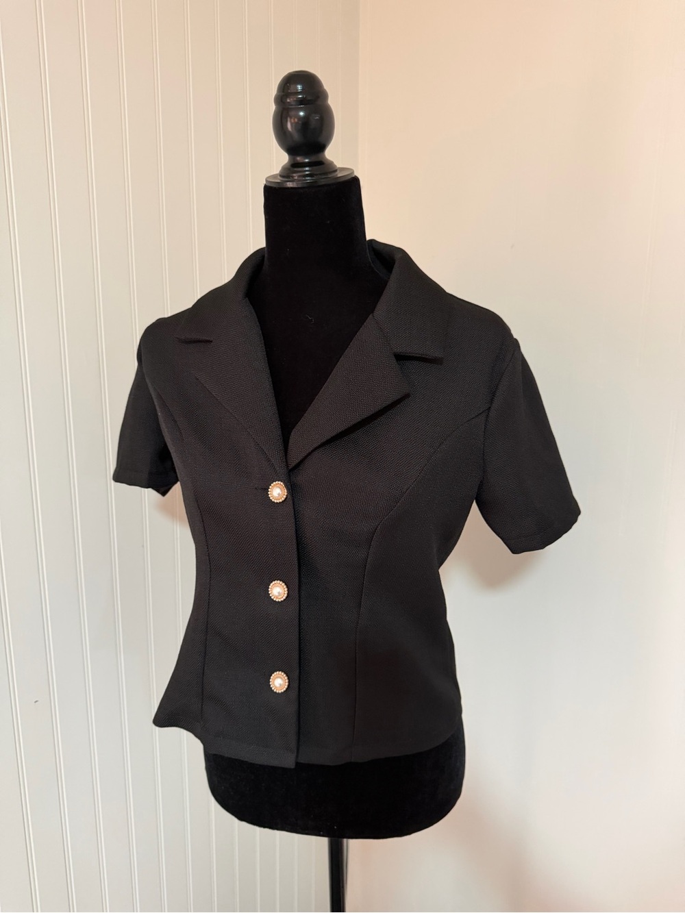 Classic Black Short-Sleeve Button-Front Women's Top